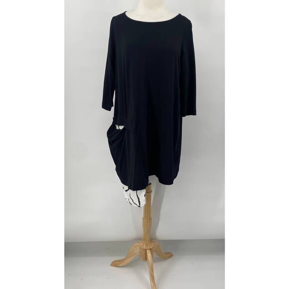 Urban by Alembika Dress Cotton Asymmetrical Patterned Pocket Knit Black Women 12 - Picture 2 of 11